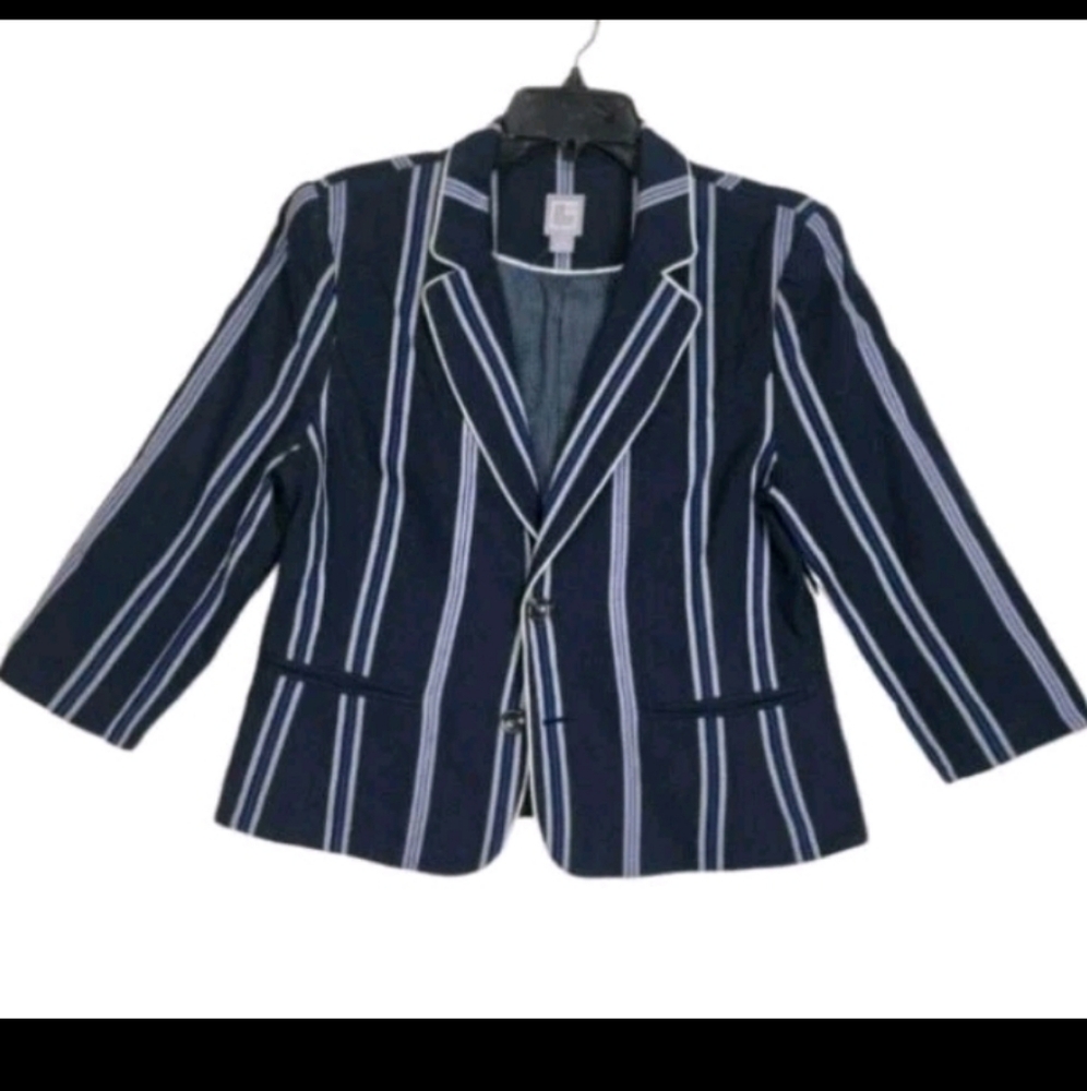 JCP Womens Navy Striped Blazer Jacket JC Penney Size XL NWT Shoulder Pads